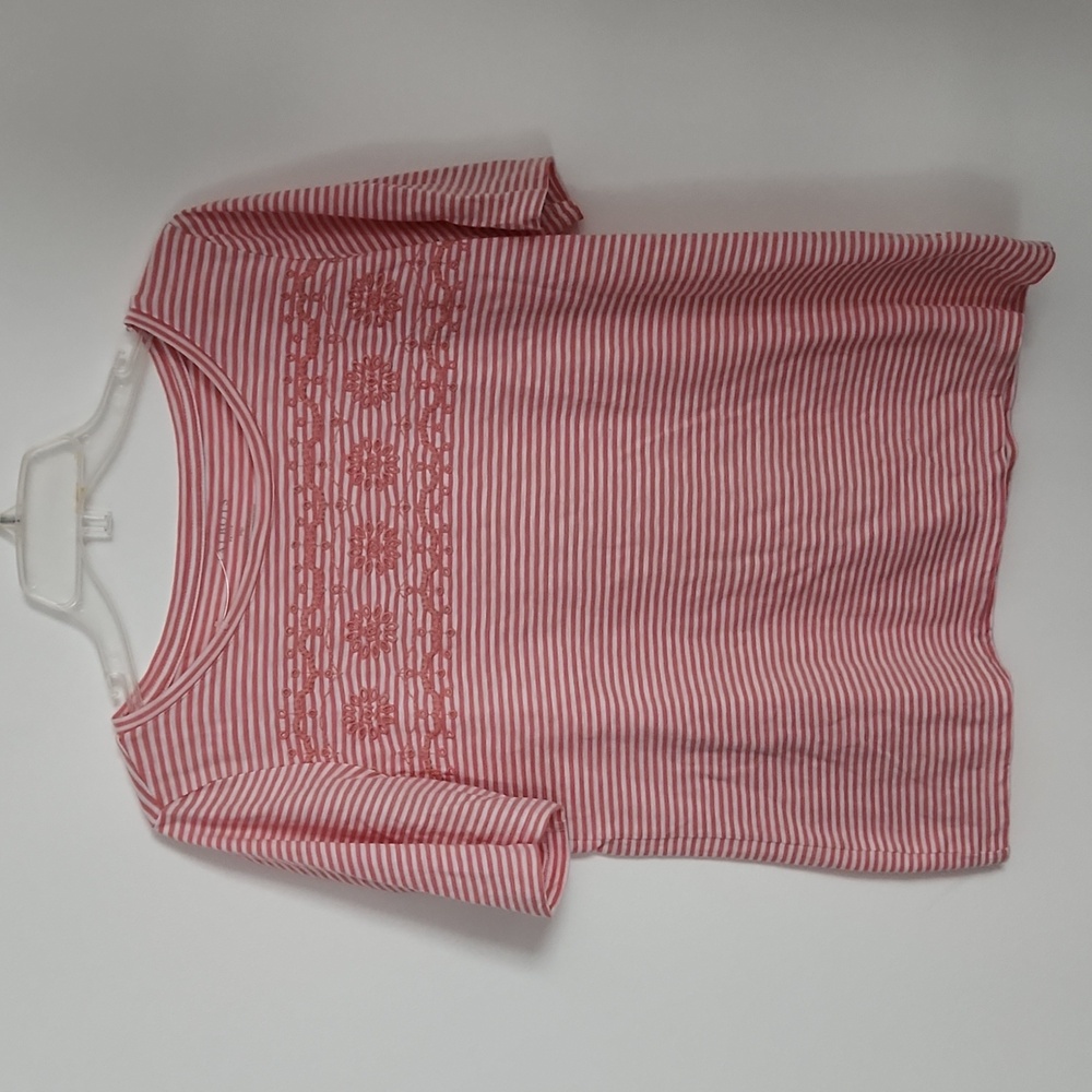 Talbots Petites Pink Striped T-Shirt